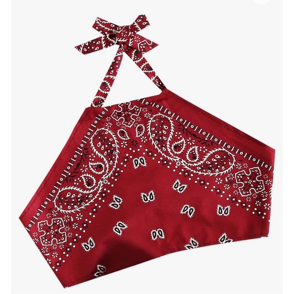 Zara Red Bandana Print Crop Top Halter Neck Size Medium
